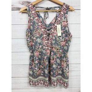 Francescas ALYA Size S Floral Print Gray Sleeveless Tie‎ Back Blouse Top NWT